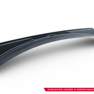 Curved dark aircraft winglet/airfoil blade on a white background with a red slogan banner reading 'Worldwide Leader in Aerodynamic Components' seen along the bottom edge.
