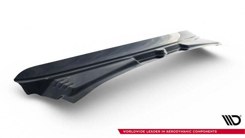 Close-up of a glossy aircraft wing against a white background with a red banner reading 'Worldwide Leader in Aerodynamic Components' in the lower right corner