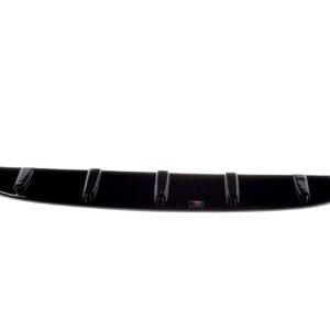 Black glossy rear car spoiler with aerodynamic fins, photographed against a white background.