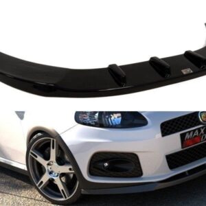 Black curved rear spoiler panel shown above a white sporty car, illustrating an aftermarket aerodynamic kit.
