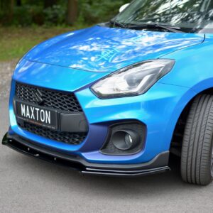 pol_po_FRONT-SPLITTER-V-1-suitable-for-Suzuki-SWIFT-6-SPORT-8268_5jpg - OPSHOLDERS Blue Suzuki front-end: hood, headlight, and grille visible with license plate 'MAXTON' front and center.