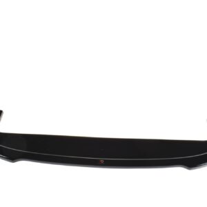 Black curved car spoiler shown from the rear, with subtle white trim lines along the edges.