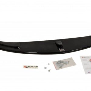 pol_po_FRONT-SPLITTER-suitable-for-Alfa-Romeo-147-GTA-621_5jpg - OPSHOLDERS Glossy black curved car spoiler with mounting hardware and installation kit laid out nearby (Maxton Design).