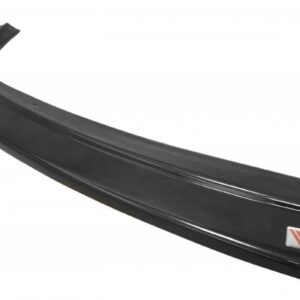 Black curved car bumper lip/spoiler with a small badge on the side, shown in profile against a white background.