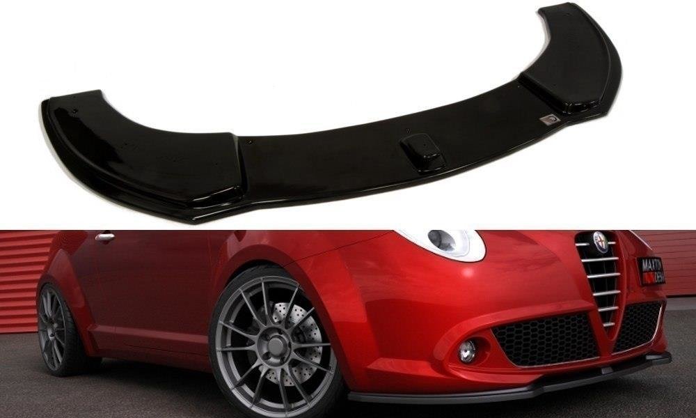pol_po_FRONT-SPLITTER-suitable-for-Alfa-Romeo-MITO-625_1jpg - OPSHOLDERS Black rear spoiler wing for a car, shown above a red sports car with large alloy wheels on a white background.