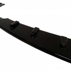 Black curved automotive spoiler blade with three raised fins and a small logo on the end, image-focused product shot