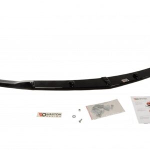 Black curved car spoiler with mounting hardware, screws, stickers, and installation guide