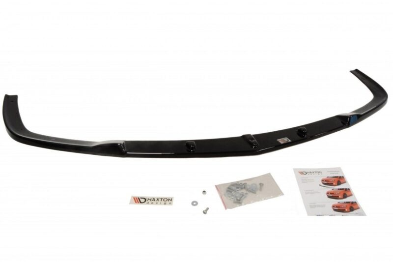 Black curved car spoiler with mounting hardware, screws, stickers, and installation guide