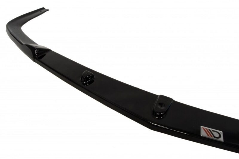 Black car spoiler with curved ends and mounting brackets, shown from the side