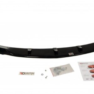 Black curved rear lip spoiler with mounting hardware and instruction sheet included for car installation.