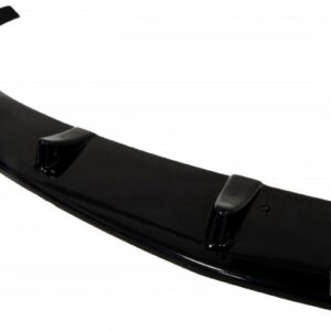 Glossy black car rear spoiler with mounting brackets visible on the curved surface