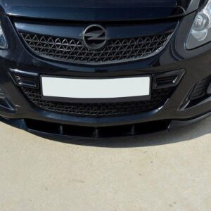pol_po_FRONT-SPLITTER-suitable-for-Opel-CORSA-D-NURBURG-FOR-OPC-VXR-BUMPER-841_4jpg - OPSHOLDERS Front view of a black Opel car with emblem, grille, and a blank license plate.