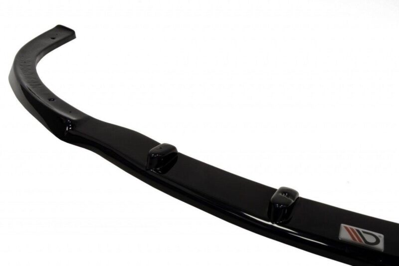 Glossy black curved car spoiler or aero lip with three mounting posts along its length looking like it's designed to attach to a vehicle's bumper or trunk lid.