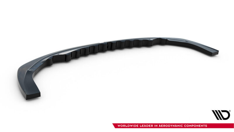 pol_po_FRONT-SPLITTER-suitable-for-Renault-MEGANE-3-RS-v-1-872_3jpg - OPSHOLDERS Curved, segmented automotive aerodynamic component (airflow spoiler) shown in dark blue, with a white background and a red banner reading 'Worldwide Leader in Aerodynamic Components' at the bottom right.