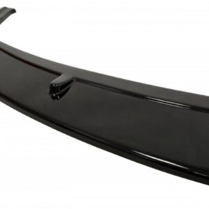 Black car rear spoiler with a curved aero shape and small mounting lip at the center, glossy finish.