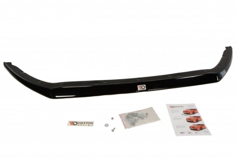 Black rear spoiler with mounting hardware, installation bag, and instruction sheet on a white background