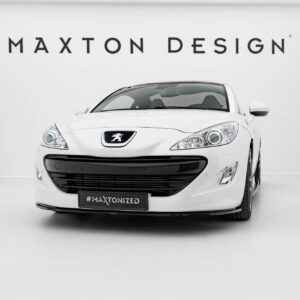White Peugeot convertible in a minimalist showroom with Maxton Design branding on the wall above the car, and a '#MAXTONIZED' plate at the front.