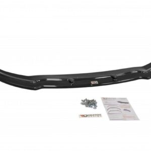 Black curved front bumper lip spoiler with mounting hardware and installation guide from Maxton Design