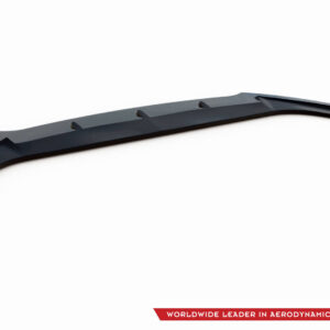 Dark blue curved car spoiler with mounting tabs for aerodynamic performance, shown on a white background.
