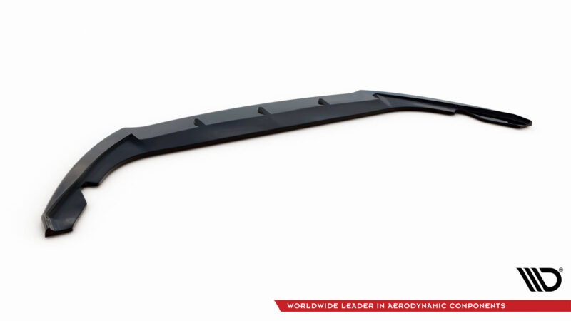 Dark blue curved car spoiler with mounting tabs for aerodynamic performance, shown on a white background.