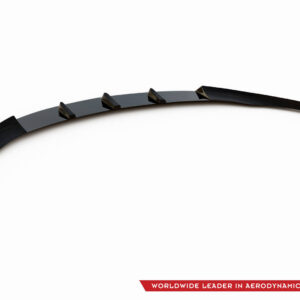 Curved black aerodynamic strip with mounting fins along its length on a white background; company logo in bottom-right corner, red slogan bar visible.