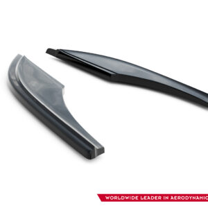 Pair of sleek, curved aircraft winglets in dark gray on a white background, showing glossy metallic surfaces.