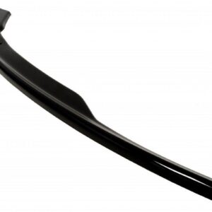 Black curved windshield wiper blade with mounting connector on one end against a white background.