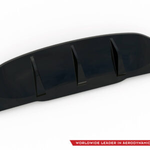 Black curved aerodynamic spoiler with four vertical fins on a white background (product shot).