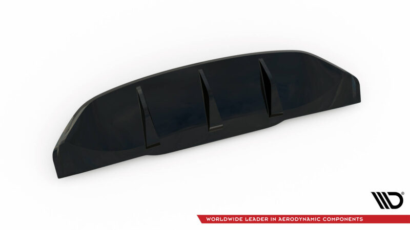 Black curved aerodynamic spoiler with four vertical fins on a white background (product shot).
