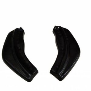 Two black curved plastic pieces on a white background, facing away from each other.