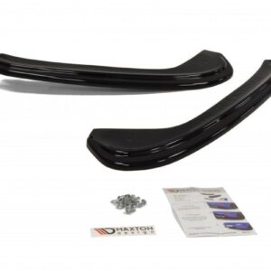 Pair of black curved car side skirts with mounting hardware and installation instructions (Maxton Design).