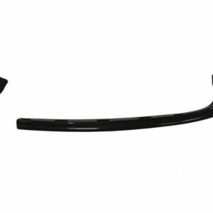 Set of black automotive body parts: a long curved rear spoiler with two end caps on a white background