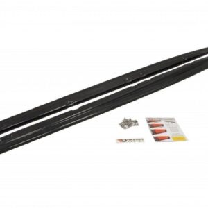 Pair of black roof rack side rails with mounting hardware and installation guide
