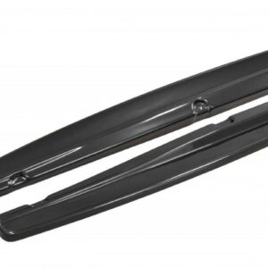 Pair of glossy black car roof rails with mounting points, shown diagonally on a white background.