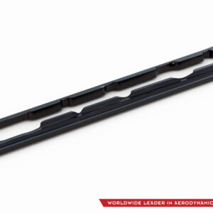 Two dark windshield wiper blades laid diagonally on a white background, with a red banner reading 'Worldwide Leader in Aerodynamic Components' and a brand logo in the bottom-right corner.