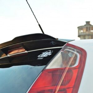 White hatchback rear with a black spoiler and a decal reading 'I ♥ TEAM' on the rear window.