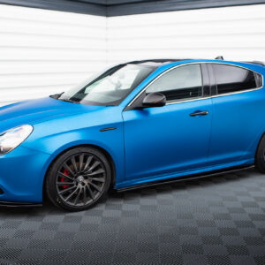 pol_po_Side-Skirts-Diffusers-V-1-suitable-for-Alfa-Romeo-Giulietta-601_3jpg - OPSHOLDERS Blue sports car photographed from the front-left in a bright studio, highlighting its sleek body and large alloy wheels.