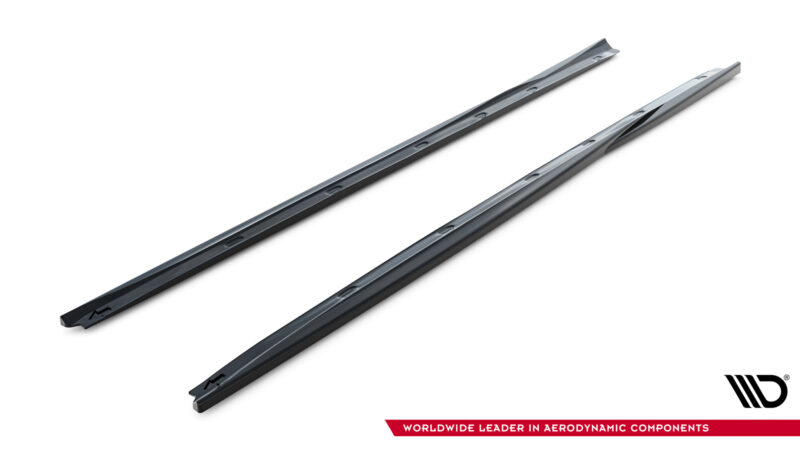 pol_po_Side-Skirts-Diffusers-V-1-suitable-for-Alfa-Romeo-Giulietta-601_5jpg - OPSHOLDERS Two dark roof rack rails with mounting holes, angled across a white background for a vehicle accessory image,
