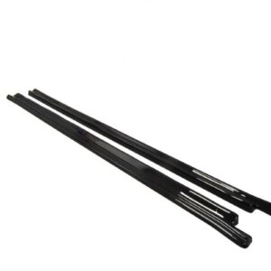 Pair of black windshield wiper blades lying side by side on a white background