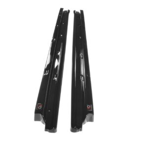 Pair of black windshield wiper blades displayed upright against a white background, showing their curved edges and mounting ends.