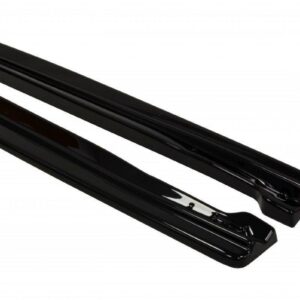 Pair of black windshield wiper blades lying diagonally on a white background, glossy finish evident.