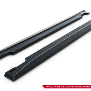 Two long dark aerodynamic rails shown diagonally on a white background, with a red 'Worldwide Leader in Aerodynamic Components' banner in the corner.