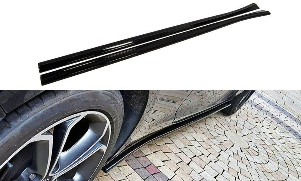 pol_po_Side-Skirts-Diffusers-suitable-for-Opel-Astra-GTC-J-241_1jpg - OPSHOLDERS Two glossy black car side skirts laid out on a white background for product display.