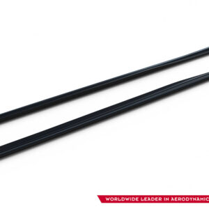 pol_po_Side-Skirts-Diffusers-suitable-for-Opel-Corsa-OPC-VXR-D-245_5jpg - OPSHOLDERS Two long black aerodynamic rods laid diagonally on a white background, with a company logo and red banner reading 'Worldwide Leader in Aerodynamic Components' in the corner.