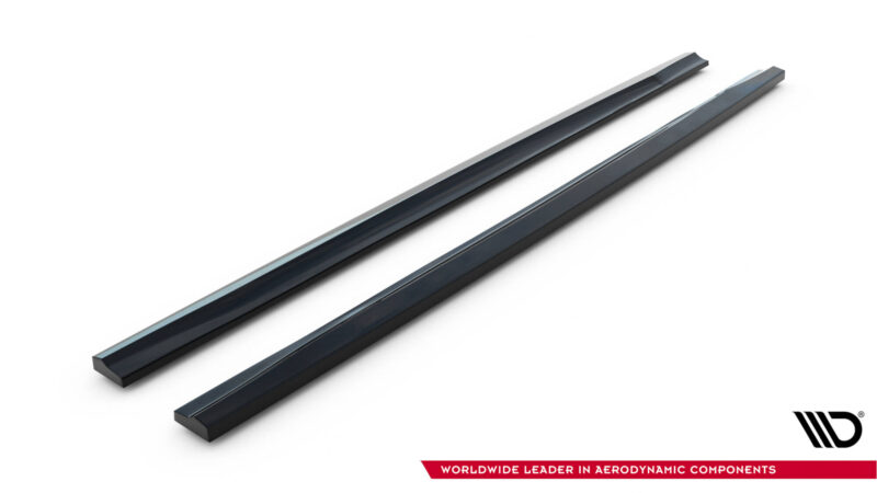 Two dark, rectangular metal rails with a glossy finish laid diagonally across a white background, branding visible in the lower-right corner.