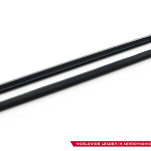 Two dark rectangular bars lay diagonally across a white background, with a small logo in the bottom-right and a red banner stating 'WORLDWIDE LEADER IN AERODYNAMIC COMPONENTS' nearby.