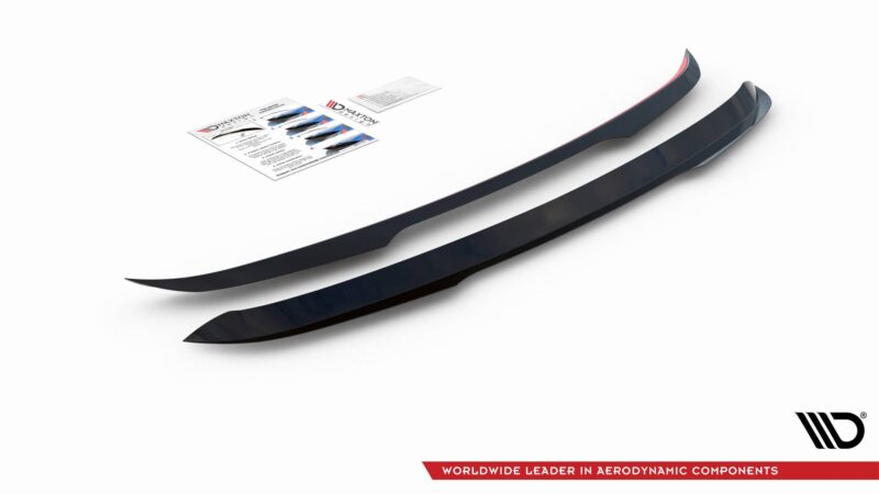 Two long curved aerodynamic components on a white background with a small brochure and the VD logo at the bottom right; slogan reads 'Worldwide Leader in Aerodynamic Components'.