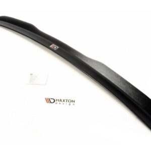 Rear black car spoiler/wing laid flat on white background with Maxton Design branding visible on the center. For product display purposes, shows shape and finish of the spoiler.