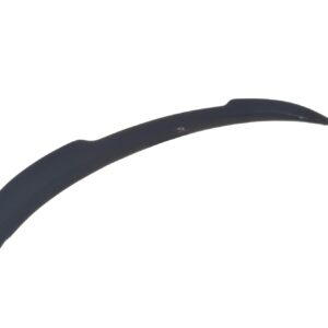 pol_po_Spoiler-Cap-suitable-for-Suzuki-SWIFT-6-SPORT-8255_7jpg - OPSHOLDERS Close-up of a dark curved plastic piece with a small red-and-white logo along its surface against a white background.